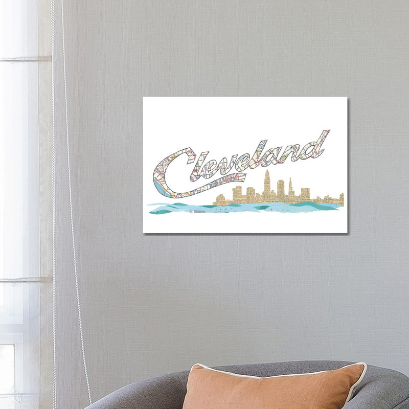 «Cleveland Script Skyline» par - Toile tendue, H 18 po x l 26 po x P 1,5 po