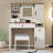 Makeup Vanity Desk With Sliding Mirror And Lights, Glass Top Vanity Set With Charging Station & 4 Drawers & 2 Cabinets-567016121