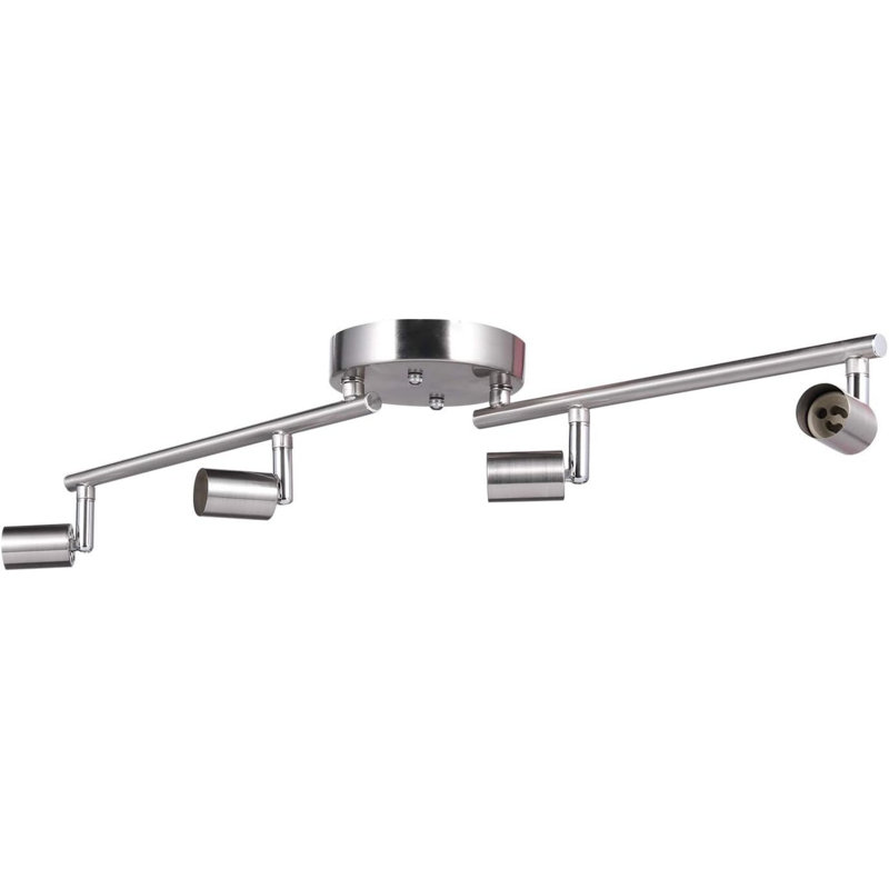 Ensemble d'éclairage sur rail à 4 lampes réglables et dimmables, bras flexibles et pliables, fini nickel satiné, pour cuisine, couloir ou chambre. Ampoules à culot GU10 non incluses.