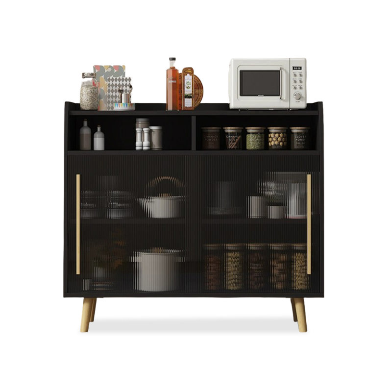 Buffet en bois manufacturé noir, H 38,58 po x l 39,37 po x P 15,75 po, Noir