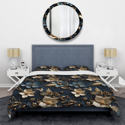 Golden Embellishments II Floral Duvet Cover