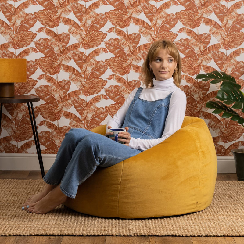 Velvet Bean Bag Chair, Yellow