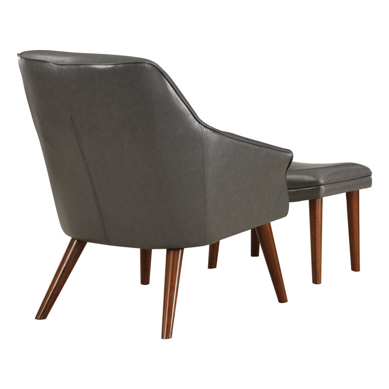 Khristen Faux Leather Accent Chair with Ottoman, Pewter Faux Leather