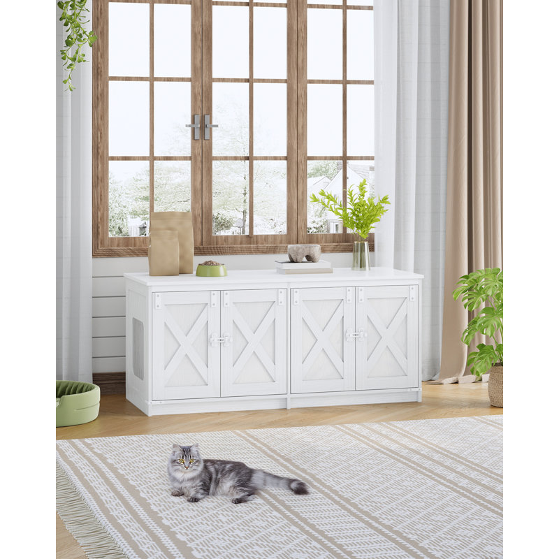 Cat Litter Box Enclosure for 2 Cats, Hidden Litter Box Furniture Cabinet, Indoor Cat House, Farmhouse Style, 119 x 48 x 53.5 cm 