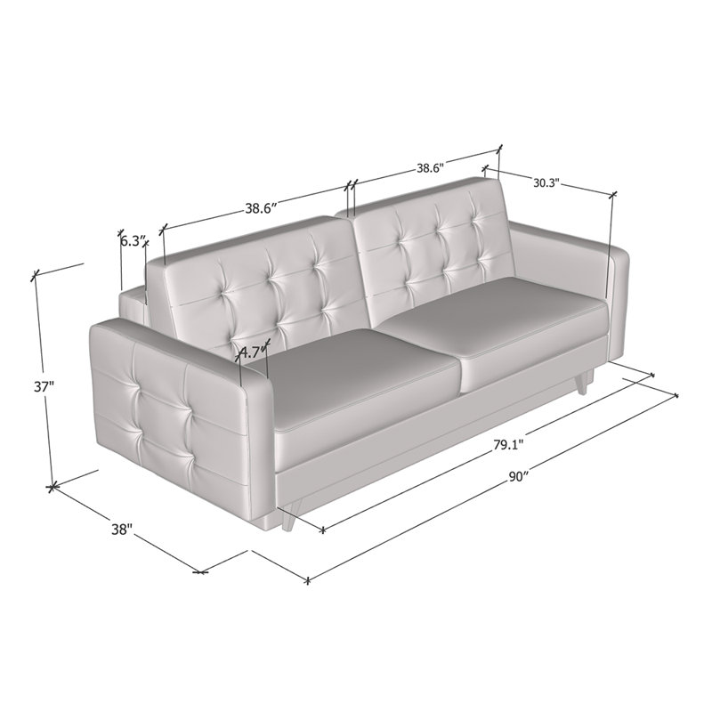 Vegas Sofa 90" Upholstered Sleeper Sofa, Burgundy