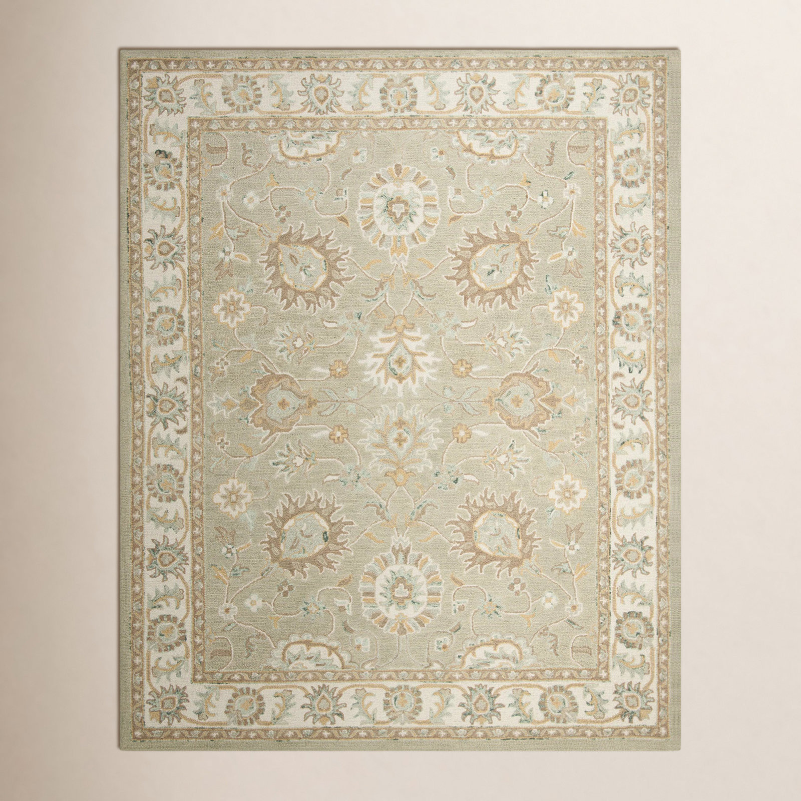 Desmondia Sage Ivory Hand-Tufted Wool Oriental Rug, Rectangle 10' x 14'