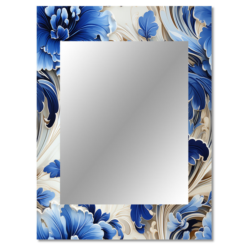 Motif victorien Jack Majestic de cobalt de Jack - grand miroir floral, décor de miroir mural floral unique, impression d'art en métal