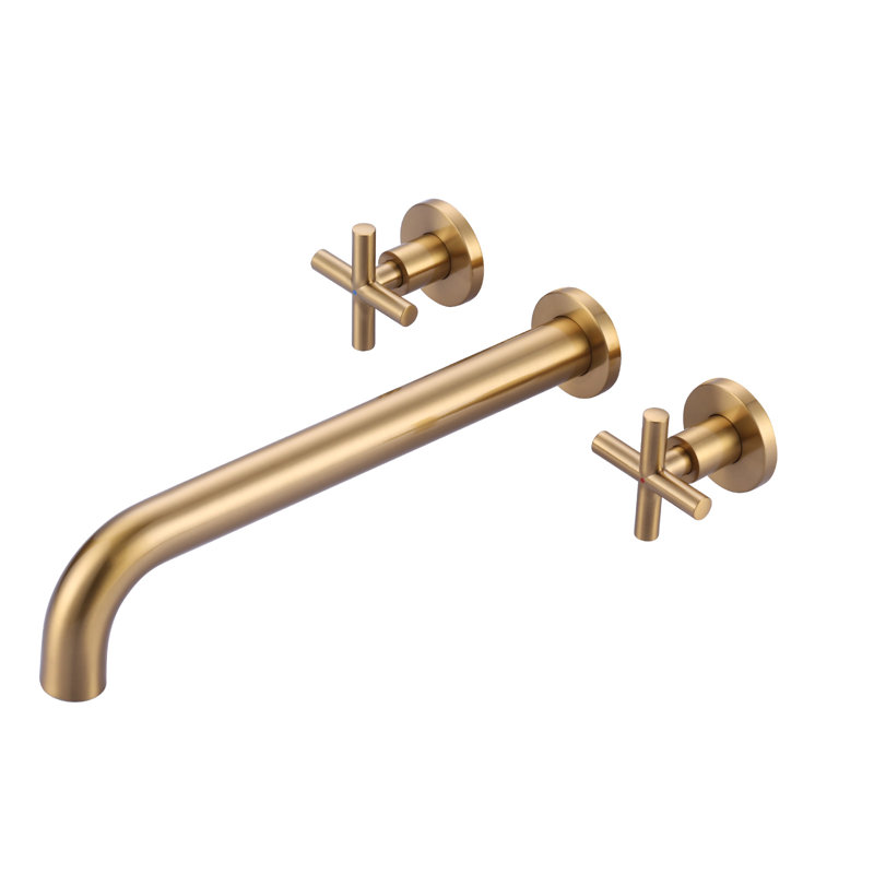 2-Handle Wall Mounted Cross Handle Antique Bathtub Roman Tub Faucet, Gold