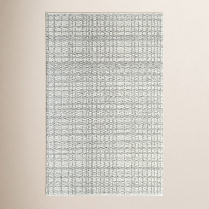 Lavande Plaid Wool Area Rug in Gray, Rectangle 8' x 10'