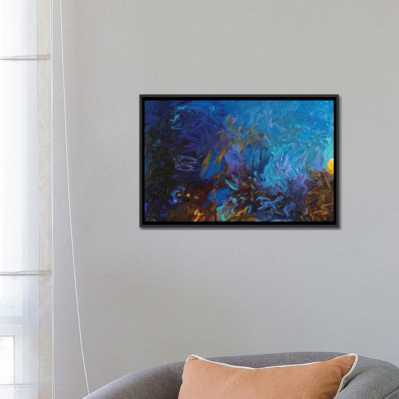 « bm 019 » par iris scott abstracts, impression sur toile, H 18 po x l 26 po x P 1,5 po, Toile avec cadre noir, Pas de tapis