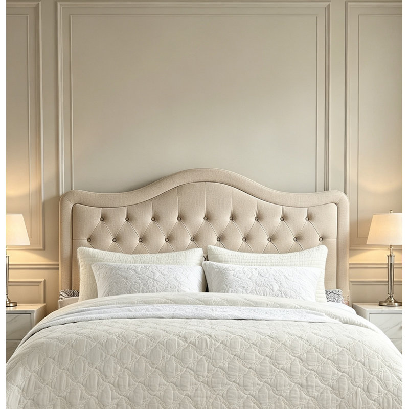 Upholstered Linen Panel Headboard, Full, Beige