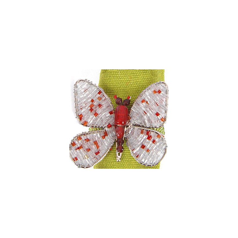 Rond de serviette papillon, Argent / rouge