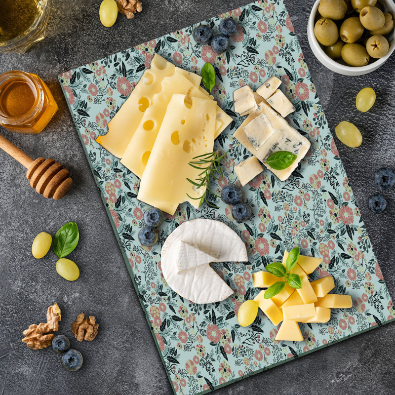 Ambesonne Garden Art Cutting Board Large Size Flowering Field Charcoal Grey Mustard