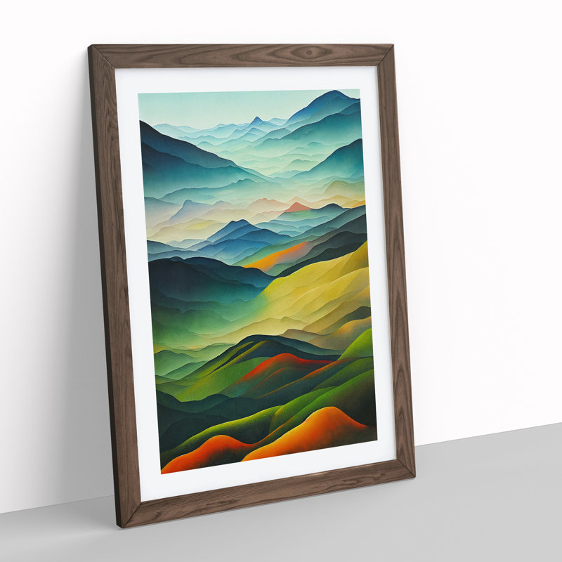 XV1022-2922X Mountain Landscape Painted No.3 - Single Picture Frame Print, 46cm H x 34cm W, Brown