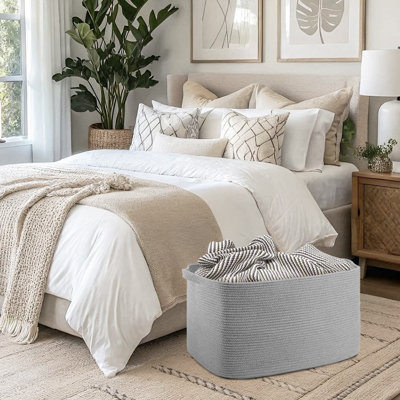 Très grand panier de rangement en corde de coton - Panier pliable décoratif pour la lessive, les couvertures, les oreillers et les jouets