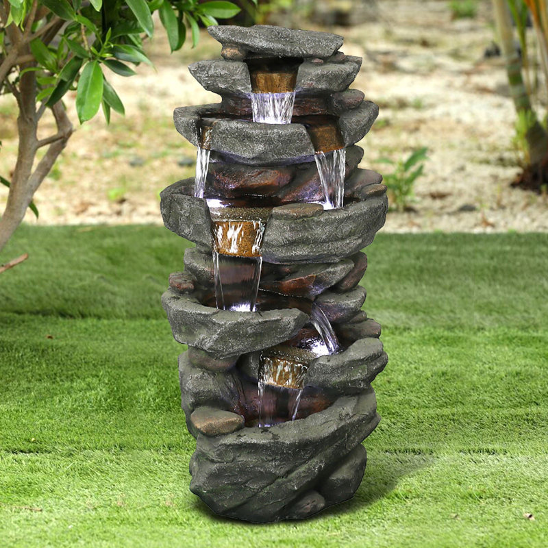 Catarzi Outdoor Weather Resistant Floor Fountain with Lights
