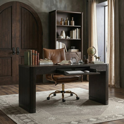Satine Solid Wood Writing Desk with Built-In Electrical Outlet