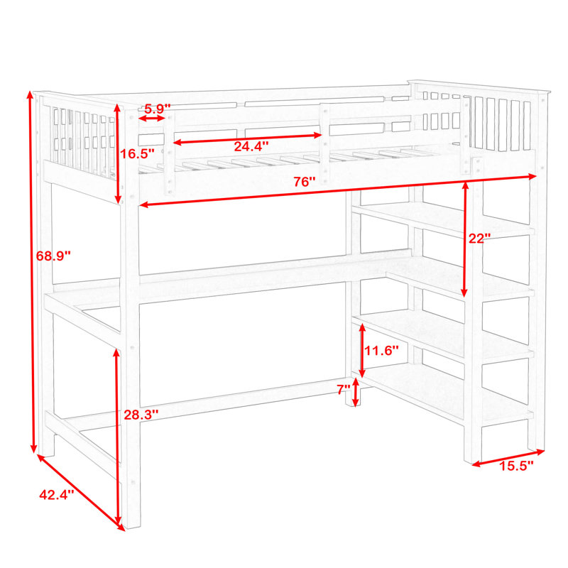 Ellie-Mae Kids Twin Loft Bed, Espresso