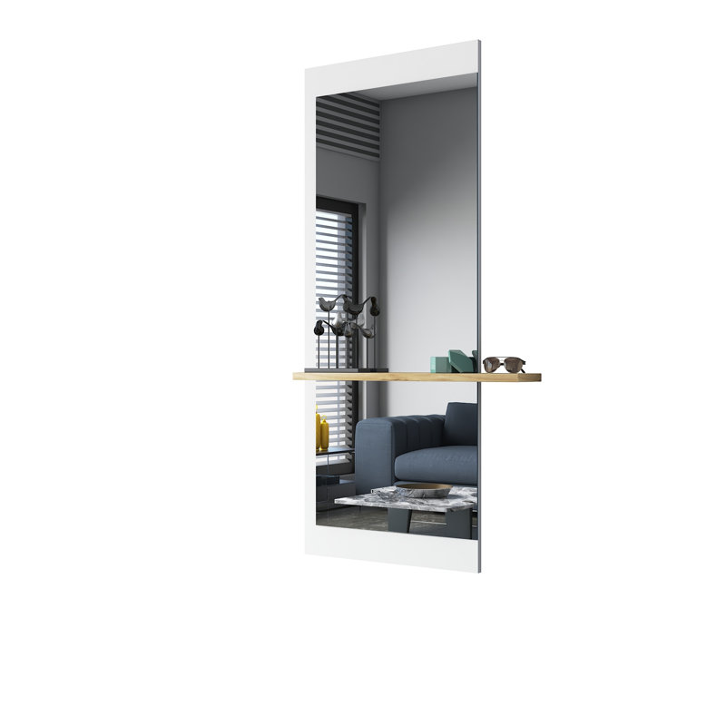 Epling Wood Flat Wall Mirror, White