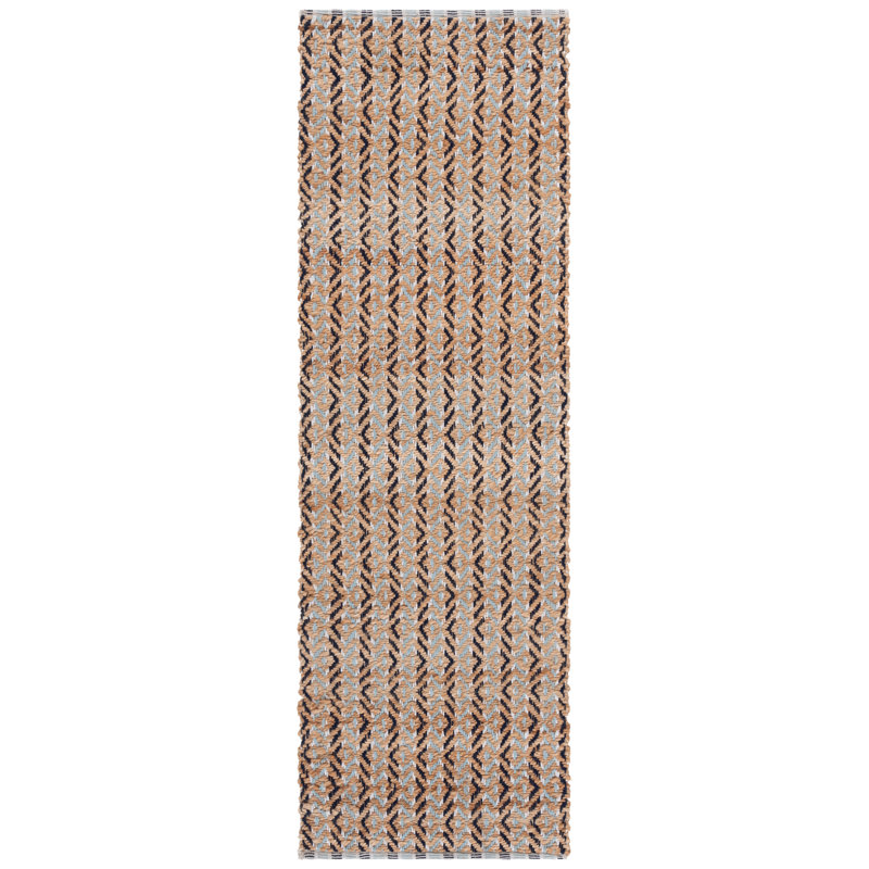 Natural Fiber 661 Flatweave Jute/Cotton Geometric Rug in Natural/Turquoise/Navy/Ivory, Runner 2'3" x 8'