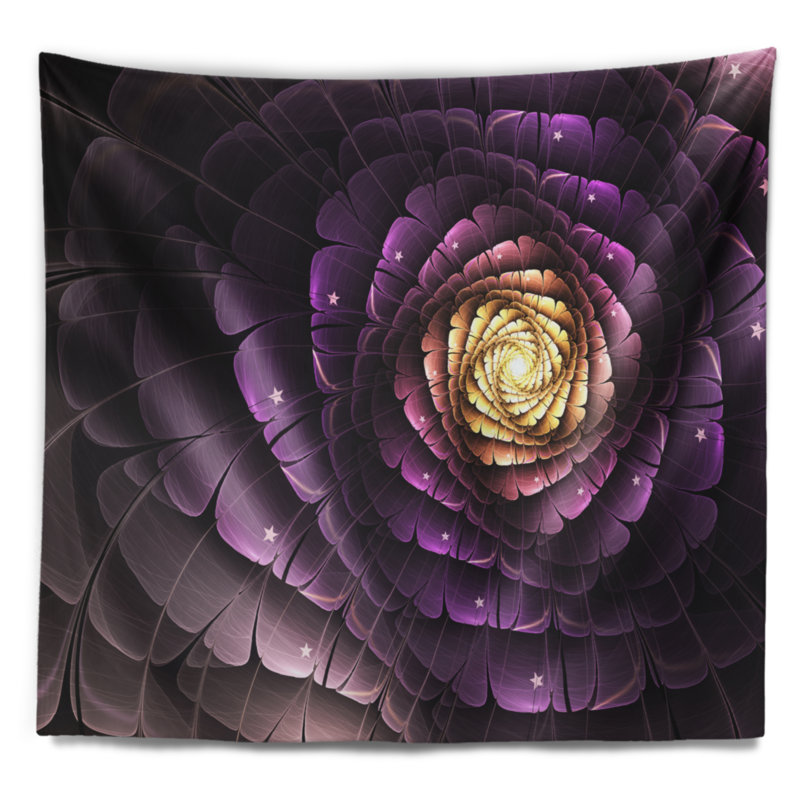 Tapisserie d'art numérique mauve fleur fractale, H 32 po x l 39 po