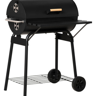 Barbecue fumoir portatif 30 po - Gril en acier au charbon de bois avec tablette et roulettes pour jardin et camping - Noir - Rangement inclus