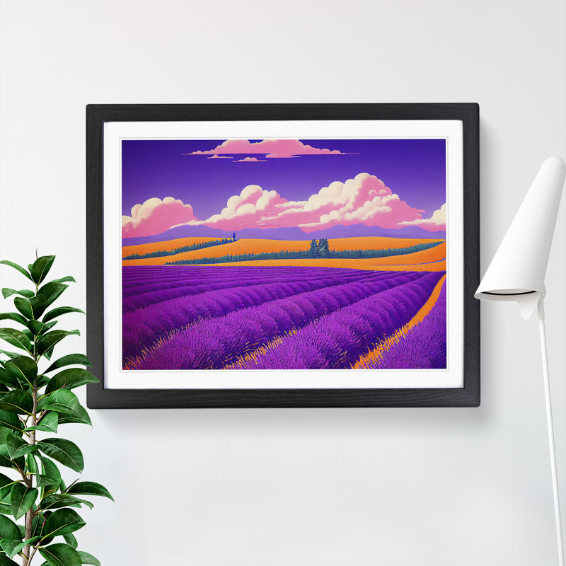 Ingenious Lavender Flower Field - Single Picture Frame Print, Black, 46cm H x 64cm W x 2cm D
