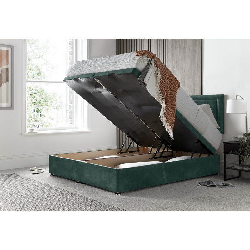 Regent Border Conistan Upholstered Ottoman Storage Bed with Panel Headboard & Gas Lift, Single (3'), Emerald
