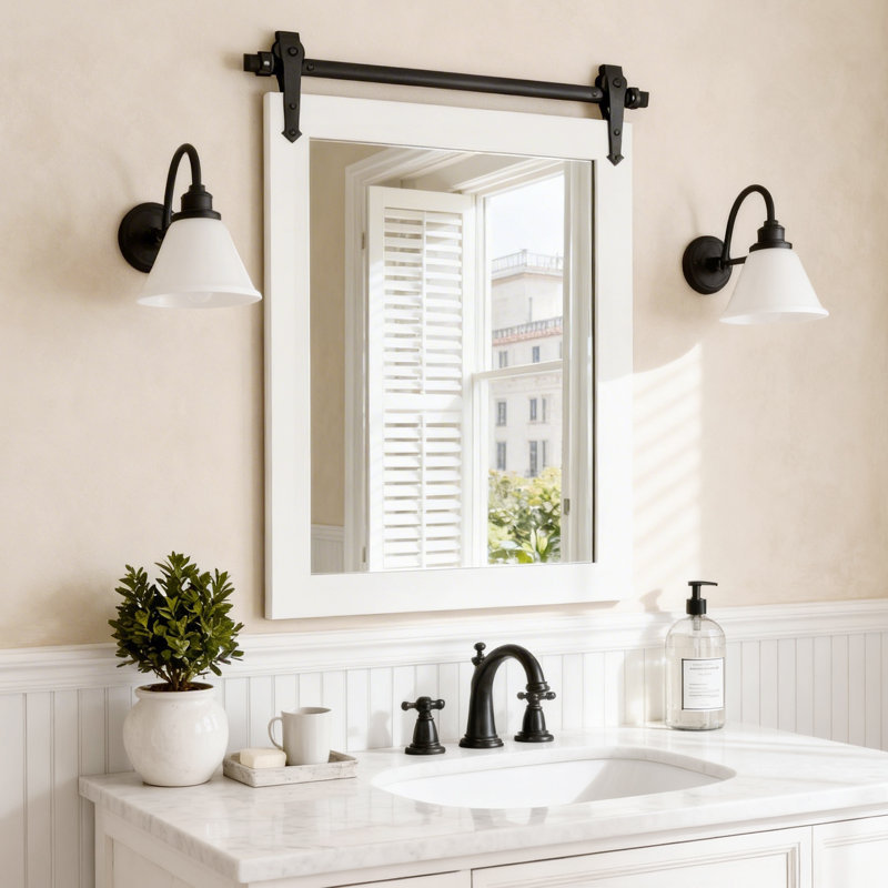 Miroir décoratif de salle de bain en bois massif Rustic Farmhouse, 31,3 po x 21,8 po, White