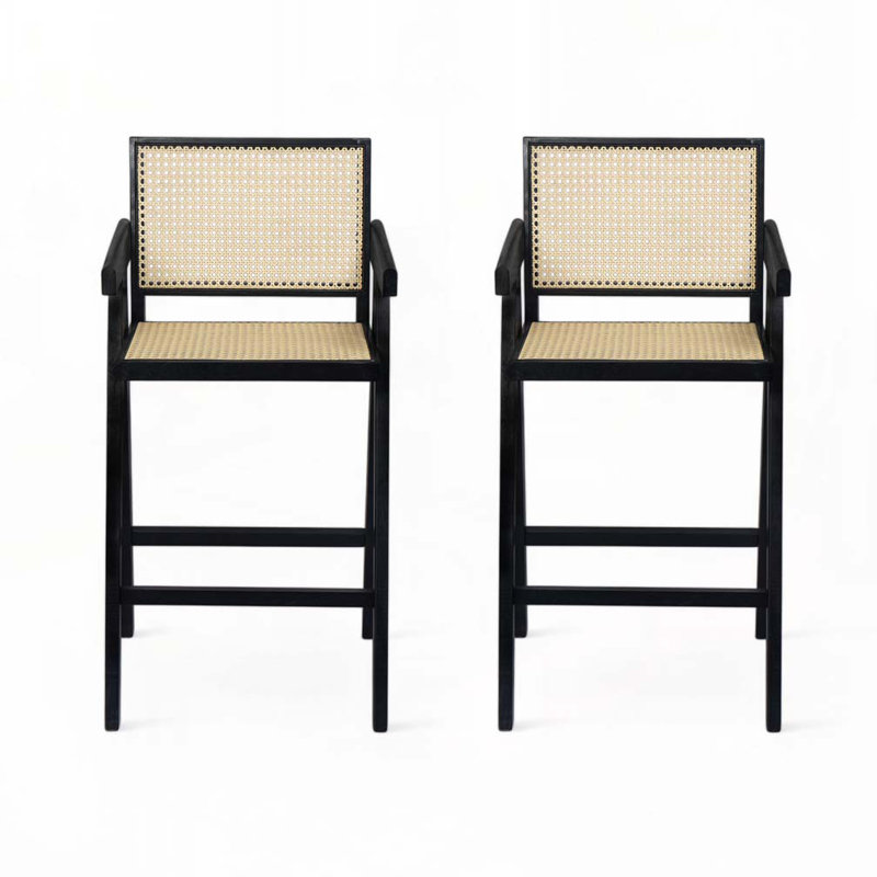 Bar Stool with Cane Seat, Black