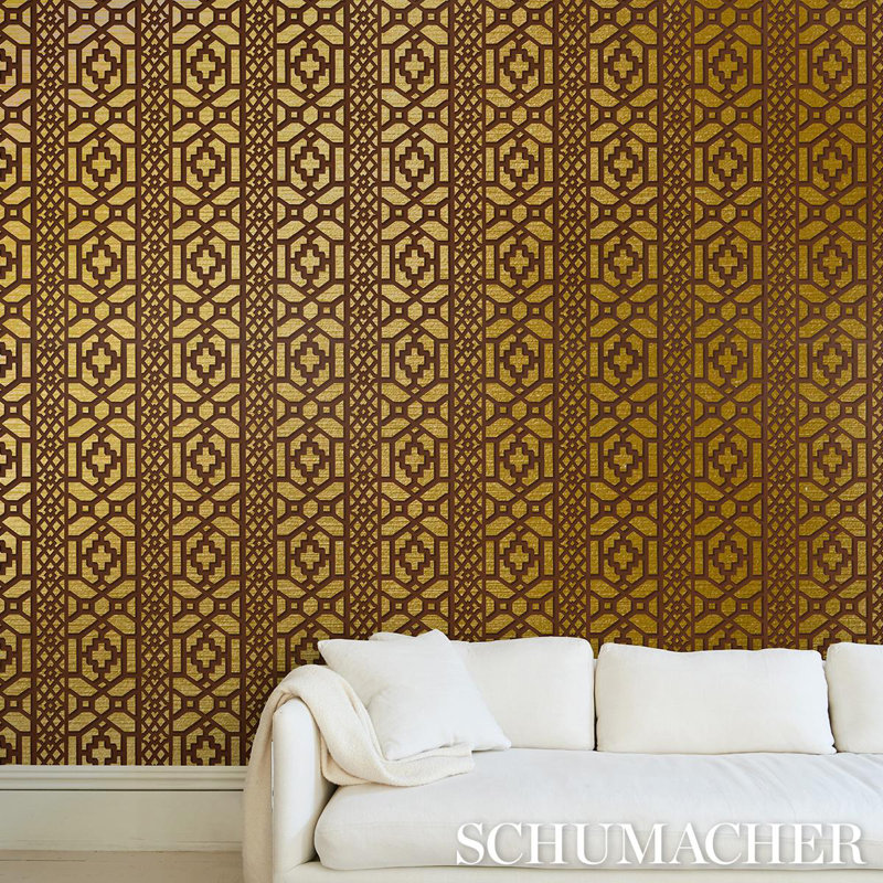 Zanzibar Trellis Mylar Wallpaper, Gold Mylar