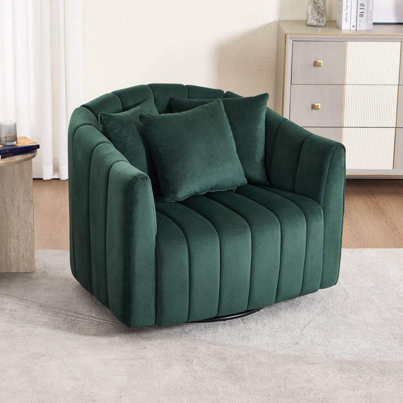 40.2"W Modern Swivel Accent Chair,Velvet Single Sofa Chair With Pillows, Green