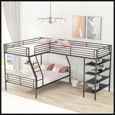 L-Shaped Metal Twin Over Full Bunk Bed