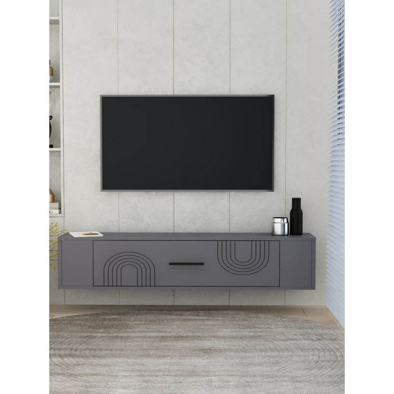 Meuble télé moderne en anthracite de 47,2 po x 13,0 po x 13,1 po | 100% panneau de particules enduit de mélamine, épaisseur: 0,7 pouce | Conception murale, concept géométrique élégant, parfait pour le salon et les espaces de divertissement