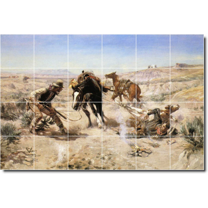 Carreau de peinture murale 48 po x 32 po 8 po x 8 po, Charles Russell, peinture occidentale W07791