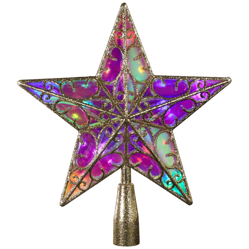 LED Lighted Glittered Star Christmas Tree Topper - 11" - Multicolor Lights, Champagne