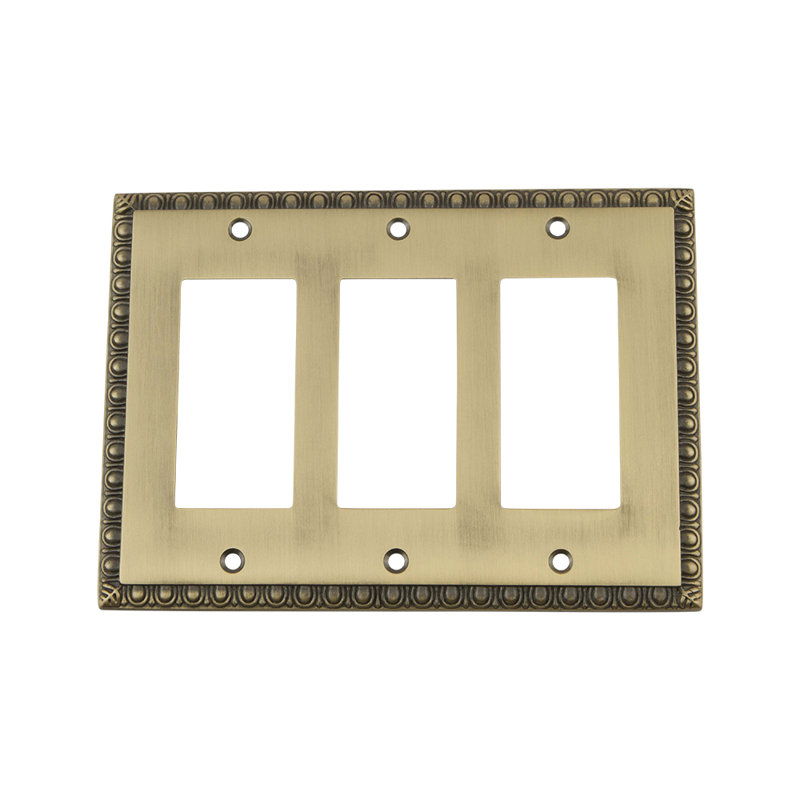 Egg and Dart 3-Gang Rocker Wall Plate, Antique Brass