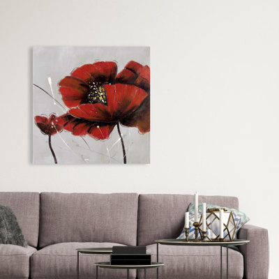 «Red Poppy Flowers», art mural gris