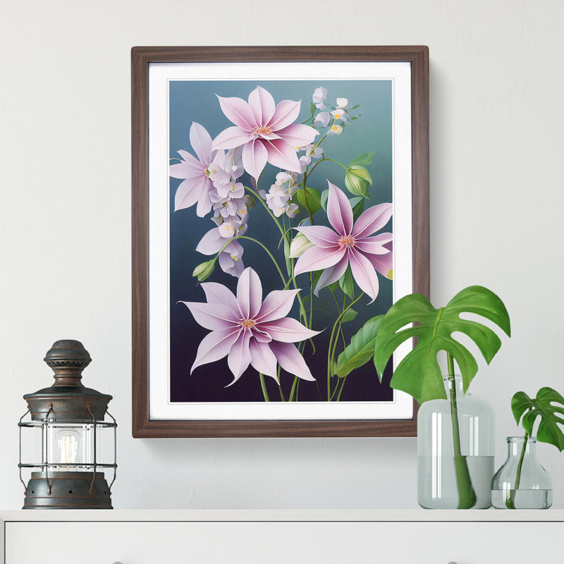 Pastel Flowers - Single Picture Frame Print, 64cm H x 46cm W x 2cm D, Walnut Framed