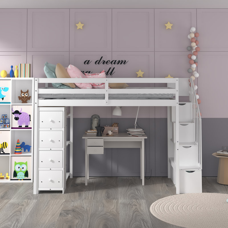 Lit mezzanine 4 tiroirs Gerld par Harriet Bee, Blanc