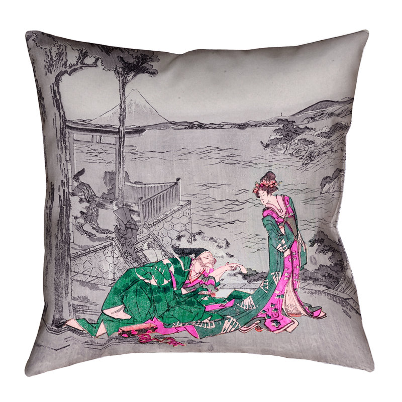 Coussin Katsushika Hokusai, 18 po x 18 po, Vert