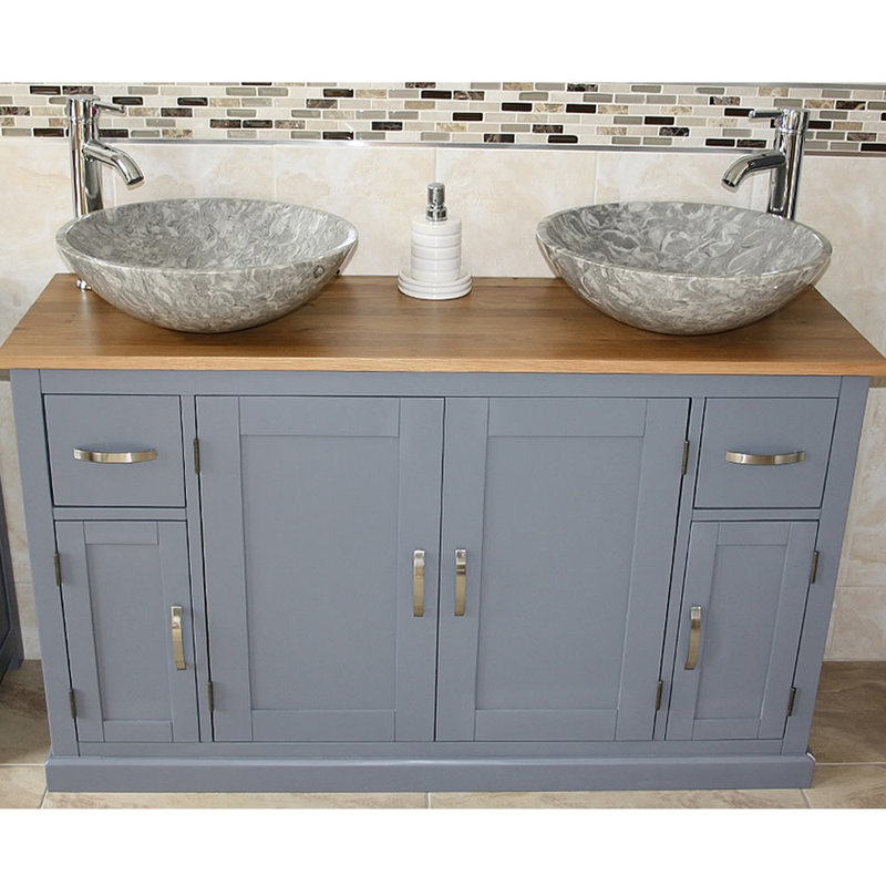 Oahu 1230mm Double Bathroom Vanity with Vessel Stone Basin, Beige