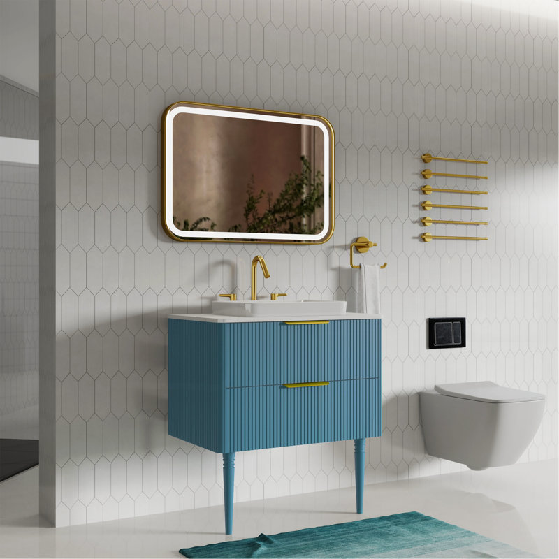 Meuble-lavabo rayé 30 po avec lavabo en céramique Elena