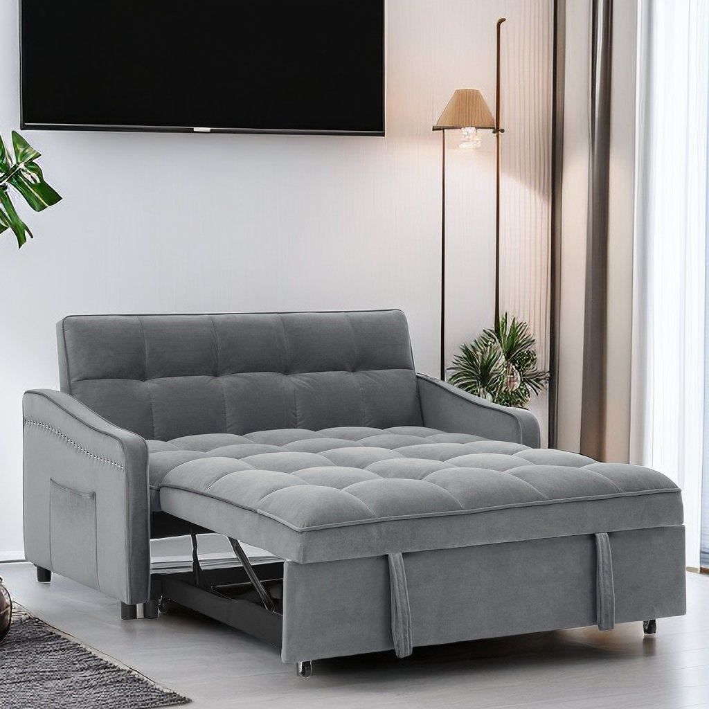 Mercer41 Sangam 53'' Velvet Pull Out Sofa Bed with USB Port and Side ...