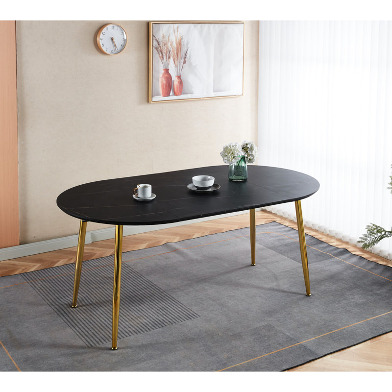 Table basse à rallonge dorée et noire avec pieds en métal 100/140 / 180X100x75cm, fabrication solide pour les réunions de bureau à domicile