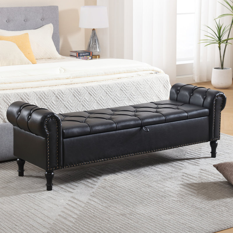 Cleota 66.9'' Faux Leather Upholstered Storage Bench, Black, 21.9" H x 66.9" W x 19.6" D