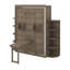 Grand lit escamotable avec bureau convertible, 2 tablettes latérales à 3 niveaux et supports de rangement supplémentaires, armoire murale pivotante en bois-180248672