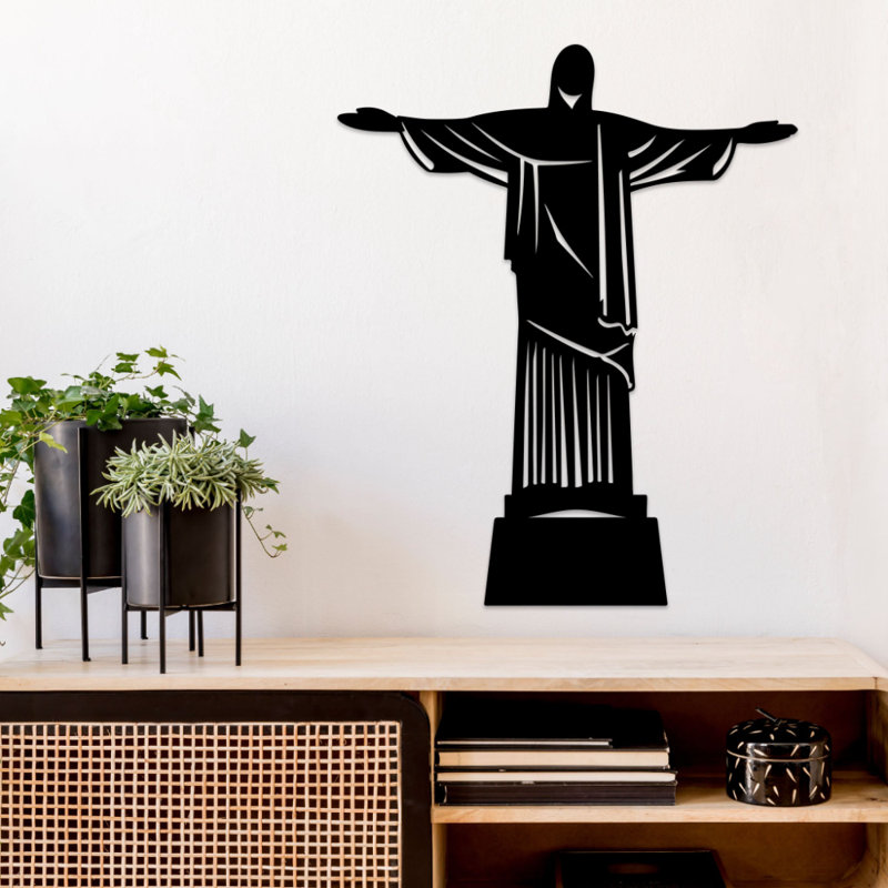 Christ le Rédempteur, art mural en métal - décor de point de repère brésilien - statue de Jésus - suspension spirituelle - sculpture industrielle moderne en métal - décor de voyage historique - pièce d'art remarquable