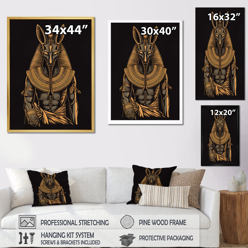 "Graphic Anubis Ancien Egyptien, Jackal God I", reproduction sur toile, H 32 po x l 16 po x P 1 po, Cadre flottant noir