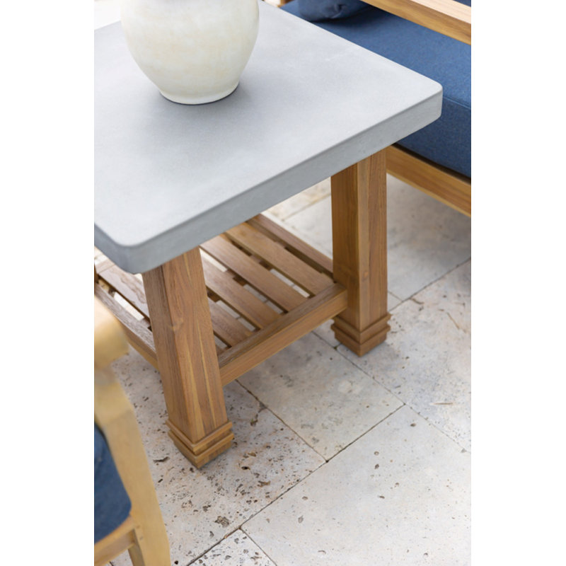 Stockton - Teak Outdoor Side Table w/ Polished Concrete Top